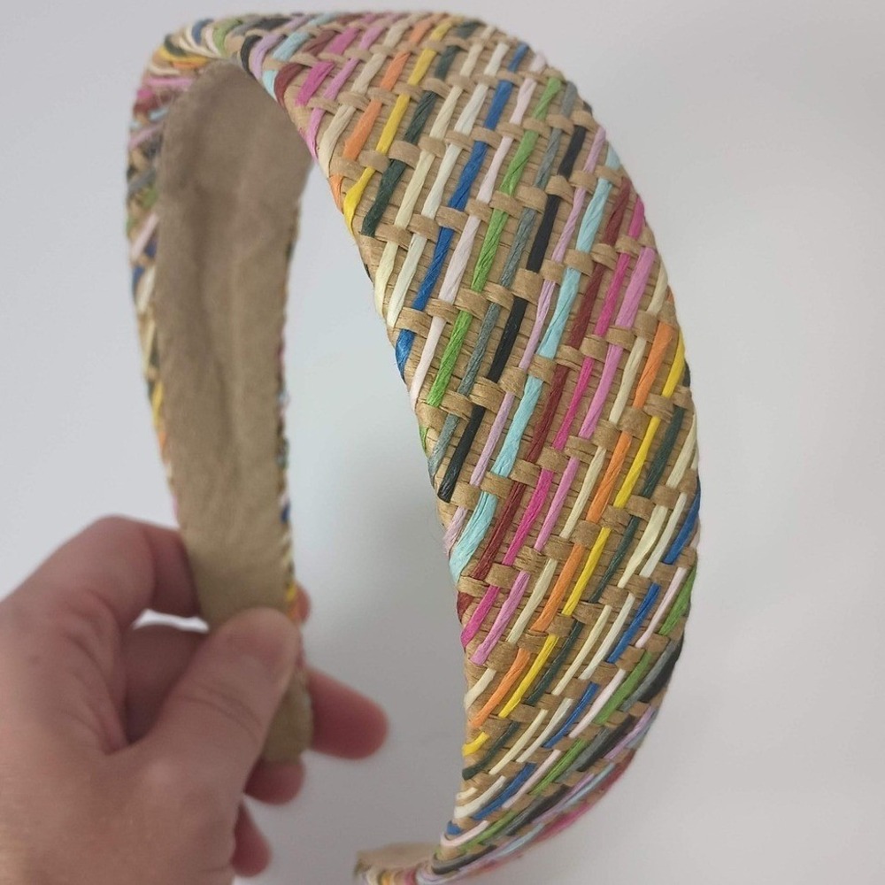 Multicolor Woven Raffia Headband Rainbow Straw Boho Summer Hair Accessory